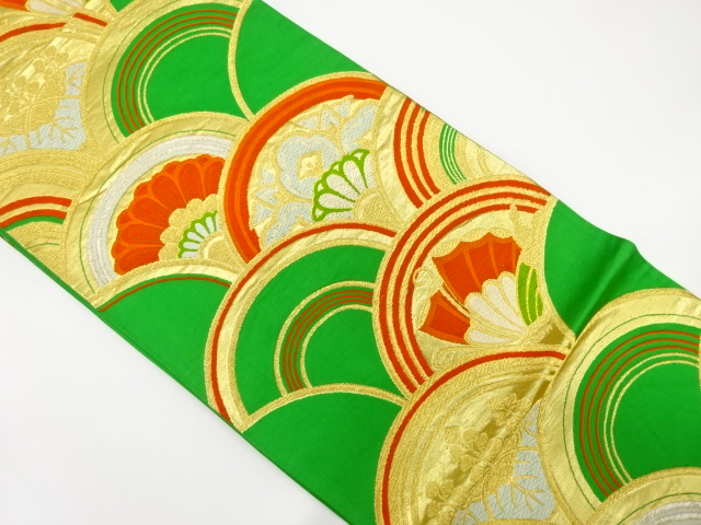 アンティーク　青海波に蝶・桐・菊模様織り出し袋帯（着用可）